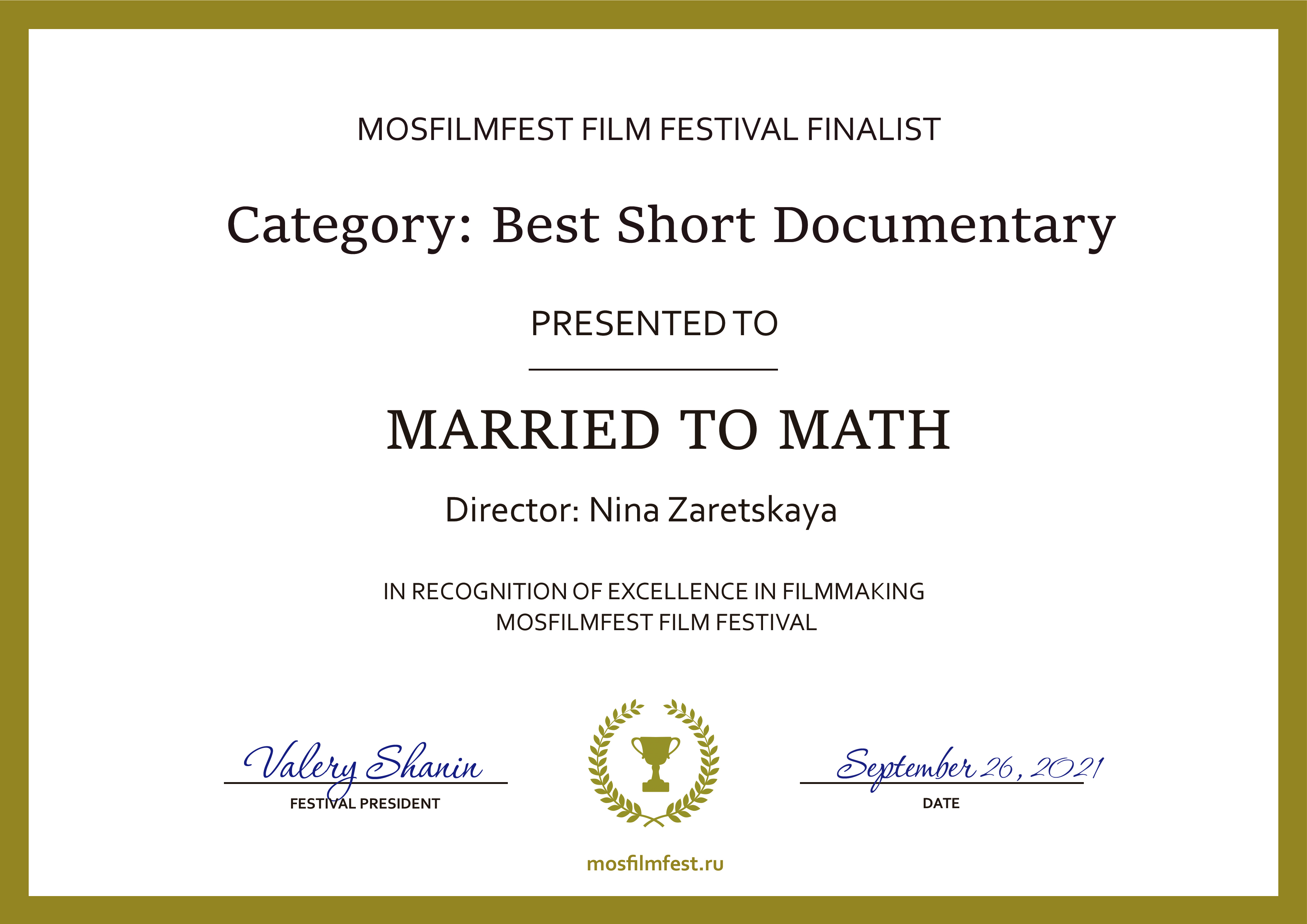 mosfilmfest film festival finalist Married to Math